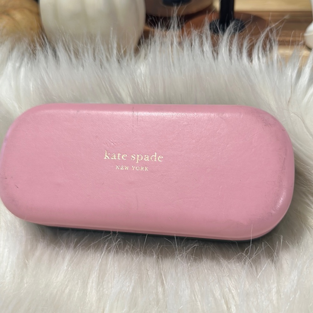 Kate Spade New York eyeglasses case pink green gold cleaning cloth Hello case